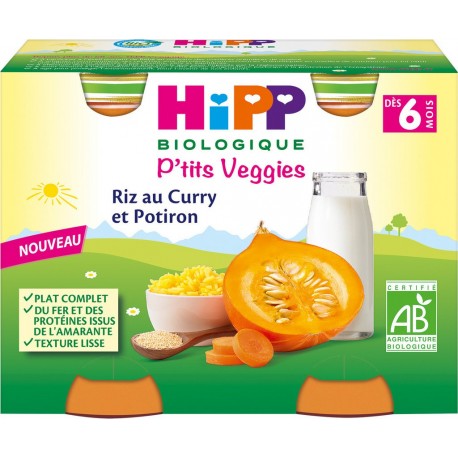 Hipp Biologique Repas bébé riz au curry et potiron Bio