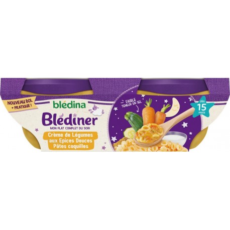 Blediner Bledina Repas bébé dès 15 mois crème de légumes aux épices douces et pâtes coquilles