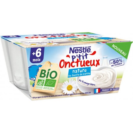 Nestlé P Tit Onctueux Dessert bébé dés 6mois,nature au Sucre de Canne Bio P'TIT ONCTUEUX