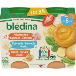 Bledina Petits pots bébé dès 6 mois, jambon/merlu/dinde x4 200g