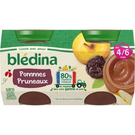 Bledina Compotes bébé dès 4 mois pomme pruneaux 4 pots de 130g