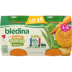 Bledina Petits pots bébé dès 4 mois, carottes, épinard & Haricots Verts