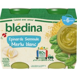 Bledina Petits pots bébé dès 6 mois, épinards semoule merlu x2 200g