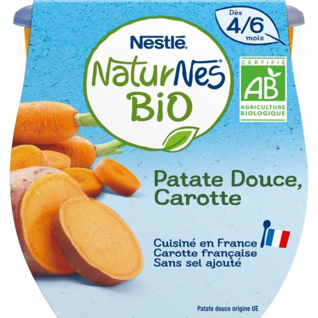 Naturnes Plats bébé bio dès 4/6mois patate Douce Carotte