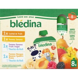 Bledina Dessert bébé dès 8 mois, cocktail de fruits pommes, bananes,fruits Rouges,mangues