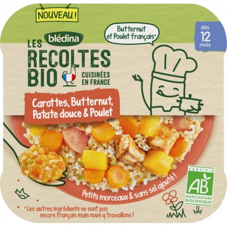 Bledina Repas bébé dès 12 mois carottes, butternut, patate douce & poulet LES RECOLTES Bio