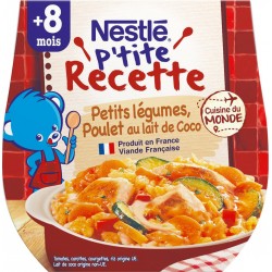 Nestlé P Tite Recette Plat bébé dés 8 mois, petits légumes poulet au lait de coco P'TITE RECETTE