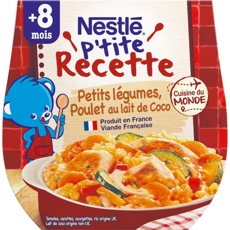 Nestlé P Tite Recette Plat bébé dés 8 mois, petits légumes poulet au lait  de coco P'TITE RECETTE 