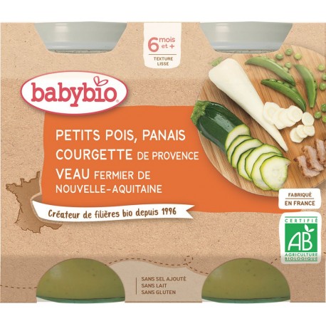 Babybio Petits pots bébé dès 6 mois, petits pois panais veau