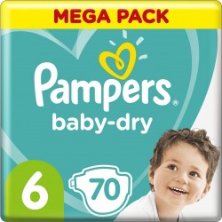 Pampers Couches bébé Taille 6  15Kg+ Baby Dry x70