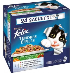 Felix Tendres Effilés en Gelée Viandes-Poissons avec Légumes Sachets Fraîcheur pour Chat Adulte 24x100g (lot de 3)