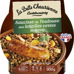 La Belle Chaurienne Plat cuisiné saucisse de Toulouse/lentilles