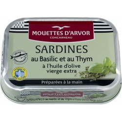 Les Mouettes d'Arvor Sardines au Basilic et au Thym à l'Huile d'Olive vierge extra 115g