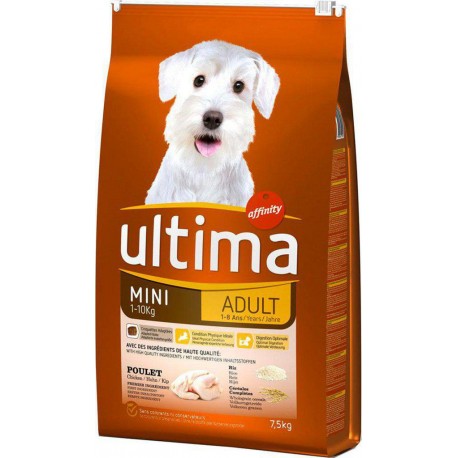 Ultima Croquettes Chiens Adult Mini 1-10Kg Poulet Riz Grand Format 7,5Kg (lot de 3)