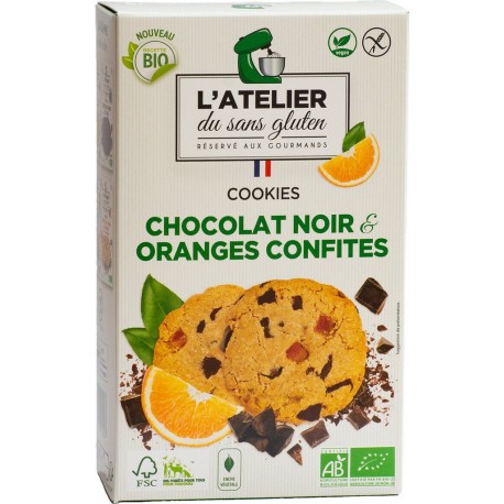 Atelier Sans Gluten Cookies Bio chocolat noir et oranges confites sans gluten