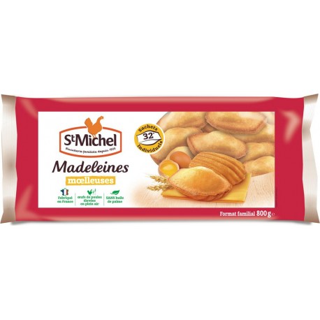 St Michel Madeleines Nature moelleuses à emporter x32 sachets individuels 800g