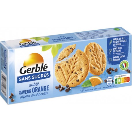 Gerble Biscuits sablés orange pépites de chocolat sans sucres 132g