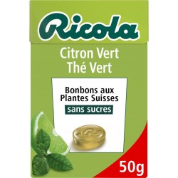 Ricola Bonbons citron vert, thé vert sans sucre ajouté 50g