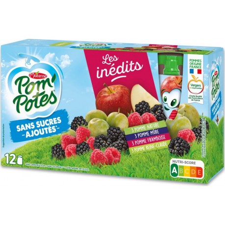 Pom'Potes Compotes en gourde assortiment s/sucres ajoutés multivariétés 12x90g 1.08Kg