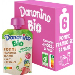 Danonino Compote Bio sans sucre ajouté pomme banane framboise