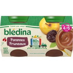 Bledina Compotes bébé dès 4 mois pomme pruneaux 4 pots de 130g (lot de 6)