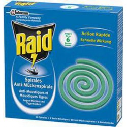 Raid Spirales anti-moustiques et moustiques tigres les 10 spirales de 11,5g