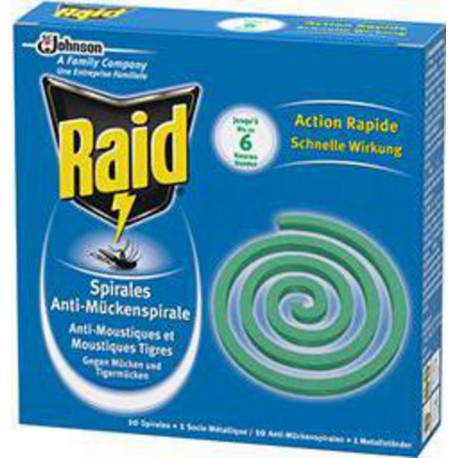 Raid Spirales anti-moustiques et moustiques tigres les 10 spirales de 11,5g