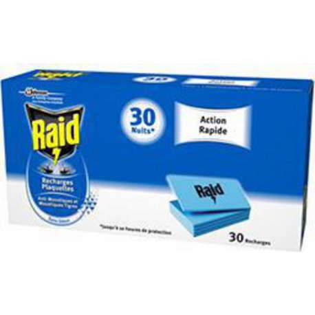 Raid Recharge plaquettes 30 nuits anti-moustiques tigres les 30 recharge de 0,635g