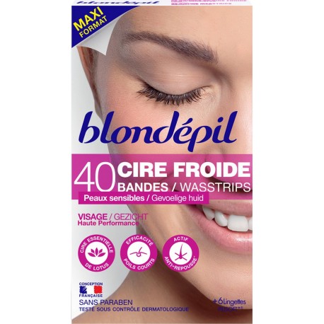 Blondepil Bande de cire froide visage boîte 40 bandes + 6 lingettes