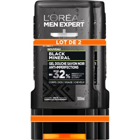 Men Expert Gel douche Savon Noir Minéral x2 flacons 300ml