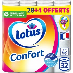 Lotus Papier toilette Confort blanc x32 paquet 28 rouleaux + 4 offerts