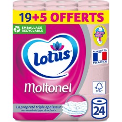Lotus Moltonel Papier toilette Triple Epaisseur Aqua Tube x24 rouleaux roses paquet 19 rouleaux + 5 offerts