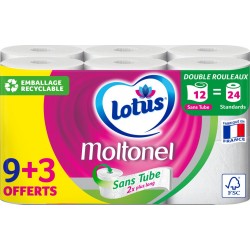 Lotus Moltonel Blanc Sans Tube 9+3 12 Rouleaux pack 9 rouleaux + 3 gratuits