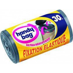 Handy Bag Sacs poubelle lien coulissant fixation élastique 30L x15 sacs