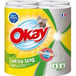 Okay Essuie-tout extra long blanc 4 rouleaux le sac de 527g