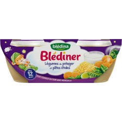 Blédina Blédiner Légumes du Potager et Pâtes Étoiles (dès 12 mois) par 2 pots de 200g (lot de 8 soit 12 pots)