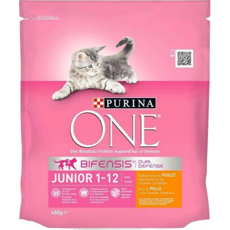 Purina One Croquettes Chat Junior 1 à 12 Mois Poulet 450g (lot de 6)