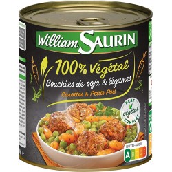 William Saurin Bouchées de Soja et Légumes Carottes et Petits Pois 100% Végétal 800g