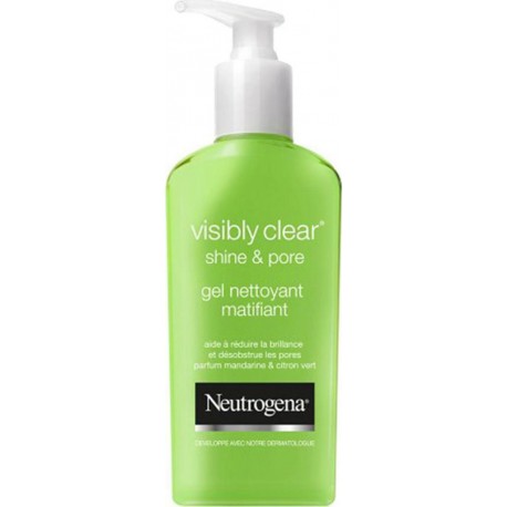 Neutrogena Visibly Clear Shine & Pore Gel Nettoyant Matifiant Parfum Mandarine & Citron Vert 200ml (lot de 3)