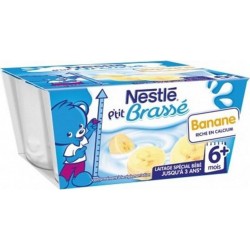Nestlé P’tit Brassé Banane Riche en Calcium (+6 mois) par 4 pots de 100g (lot de 8 soit 32 pots)