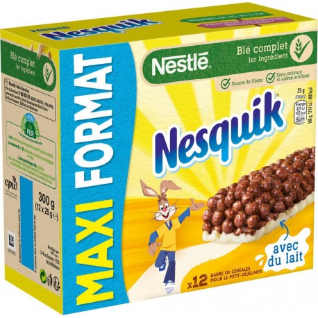 Nestlé NESQUIK Barres de céréales au chocolat 12 barres 25g maxi format 300g