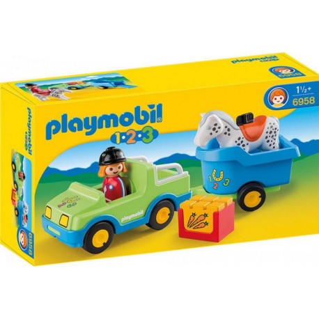 PLAYMOBIL 6958 1.2.3 - Véhicule Avec Remorque A Cheval