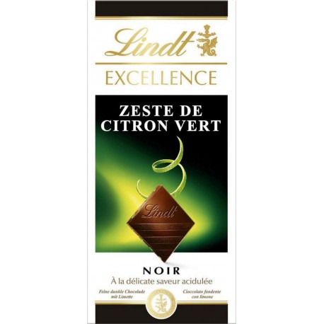 Lindt Excellence Noir à la Délicate Saveur Acidulée Zeste de Citron Vert 100g (lot de 4)