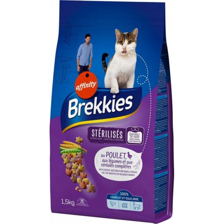 Brekkies Stérilisés Chats Croquettes au Poulet Légumes et Céréales Complètes 1,5Kg (lot de 3)