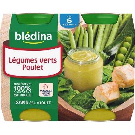 Blédina Légumes Verts Poulet (de 6 à 36 mois) par 2 pots de 200g (lot de 8 soit 16 pots)