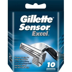 Gillette Sensor Excel Lames de Rasoir Revêtement Chrome pour Homme 10 Recharges