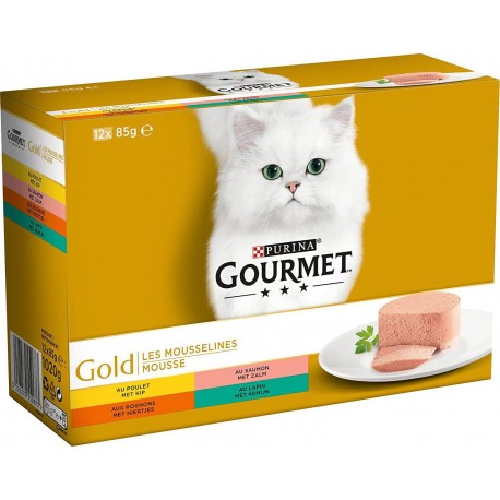 GOURMET GOLD MOUSSELINES Poulet Saumon Rognons Lapin 12x85g (lot de 5)