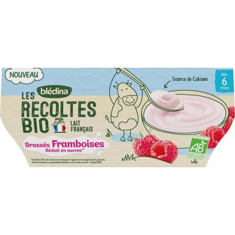 Blédina Les Récoltes Bio Brassés Framboises Réduit en Sucres (dès 6 mois) par 4 pots de 100g (lot de 4)