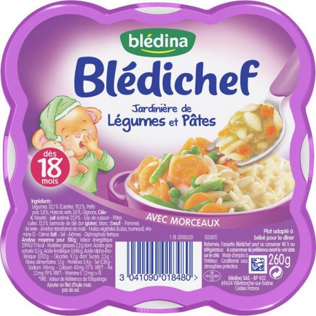 Blédina Blédichef Jardinière de Légumes et Pâtes dès 18 mois 260g (lot de 8)