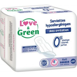 Love & Green Serviettes Hypoallergéniques Anti-Irritation Nuit x10 (lot de 40 serviettes)